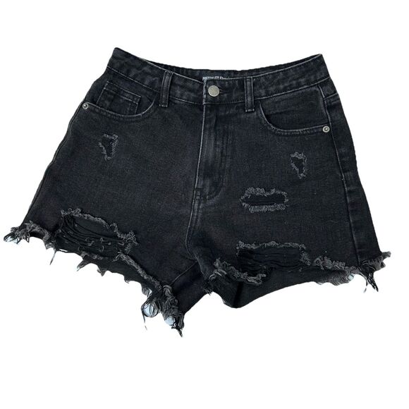 Pretty Little Thing Cut Off Jean Shorts Womens Size 8 High Rise Black Distressed - Picture 1 of 8
